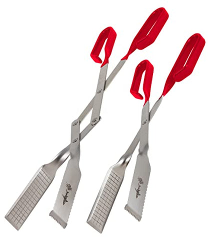 Grill Tongs for Steaks - 2-Pack Gift Set - 17" & 13" Professional Kitchen and Outdoor Grilling Utensil Set (Red) - color: Red 2X Steak Tongs