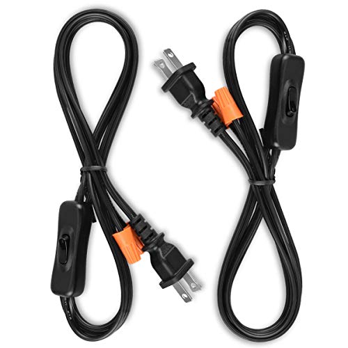 Lamp Cord with Button Switch, Black Wire Plug in, Stripped Ends Ready for Wiring Gladfresit, 6 Feet, UL Listed (2 Packs) - color: Button, size: 2 Packs
