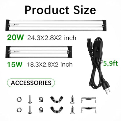 T8 UVB Reptile Light Fixture HO UVB Bulb Lighting Combo Kit, 10.0 UVB Light for Reptiles Terrarium Hood UVA UVB Desert Lamp for Bearded Dragon Turtle Tank (T8 15W 18Inch) - size: 18Inch