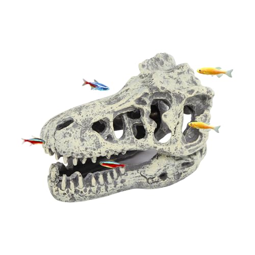WishLotus Skull Aquarium Hides Decor, Resin Dinosaur Fish Hideout for Little Shrimp Betta Goldfish and Reptiles (Dinosaur Head) - color: Dinosaur Head