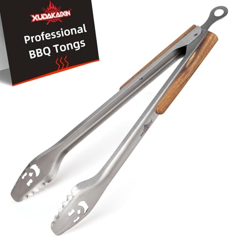 XUDAKAIXIN 18-Inch Long Stainless Steel BBQ Tongs with Extended Luxurious Acacia Handle – Durable and Easy-to-Clean Grilling Tool for Cooking, Kitchen Use, and Outdoor Barbecues - color: 18-inch