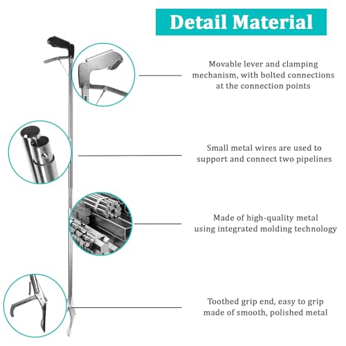 Snake Grabber Tool, 78 Inch Heavy Duty Snake Tongs, Stainless Steel Reptile Catcher Grabber with Anti-Slip Grip, Wide Jaw Multi-Function Handling Tool with Lock, Gloves