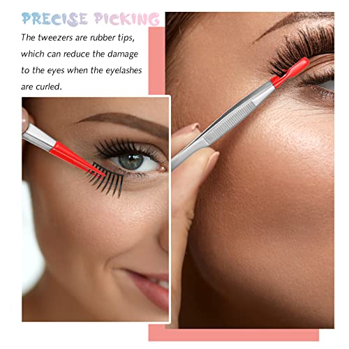 Honoson 3 Pieces Rubber Tipped Tweezers for Crafting Set - PVC Coated Flat, Straight & Bent Tips Stamps, Beads, Jewelry(Red) - color: Red