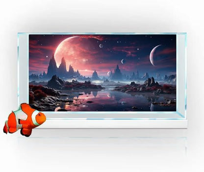 36X18IN Cosmic Spaceterrarium Background, Cool Parallel Space Themed Aquarium Reptile Habitat Background, Red Moon Aquarium Background with 10EVA Double-Sided Tape - color: space01, size: 36X18in/90X45cm
