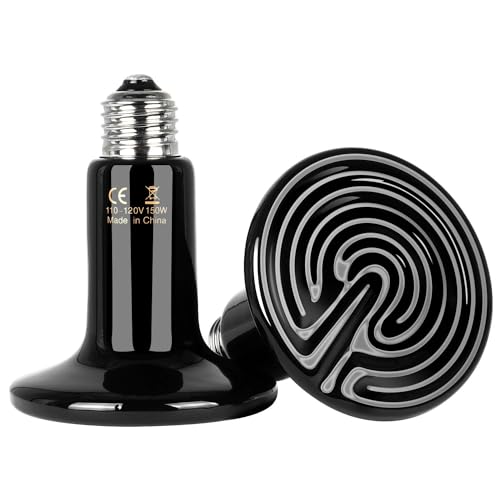 Simple Deluxe Ceramic Heat Emitter 150W Reptile Heat Lamp Bulb No Light Emitting Brooder Coop Heater for Amphibian Pet Snake Turtle & Incubating Chicken, No Harm, Color Black, 2 Pack - size: 150W *2, style: D-85mm