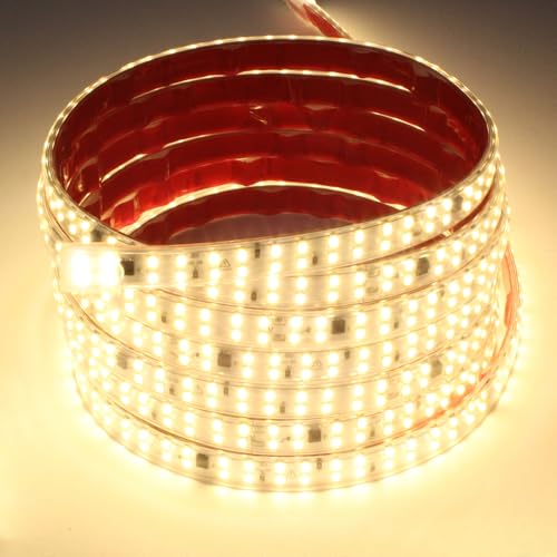 AC 110V LED Rope Lights Outdoor Waterproof IP65 9.84ft Cuttable LED Strip Lights 240LEDs/m 3000K Warm White LED Light SMD 2835 with Adhesive Tape Lights for Bedroom Outdoor Indoor Decor - color: Warm White 3000K, size: 9.84ft