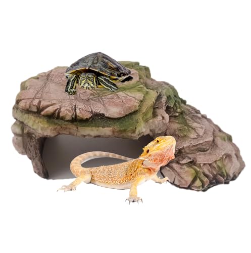 kathson Turtle Basking Platform Resin Bearded Dragon Hides and Caves with Ramp Reptile Resting Terrace Turtle Tank Decorations for Frogs,Tortoise,Lizard,Leopard,Crested Gecko - style: hideout