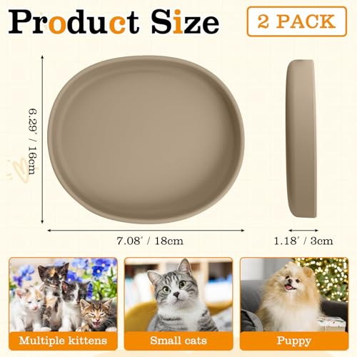 Silicone Dog Food Plate Shallow Dog Bowl Flat Cat Dish Small Puppy Plates for Small Dogs and Cats Whisker Fatigue Pet Feeding Bowls for Dry and Wet Food (Light Brown) - color: 2 Pcs - (Brown)