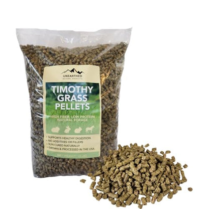 Unearthed Timothy Grass Pellets – 10 lb Bag | 100% Pure Sun‑Cured Forage, No Additives or Fillers | High Fiber, Low Protein Feed for Rabbits, Guinea Pigs, Horses & More | USA Grown