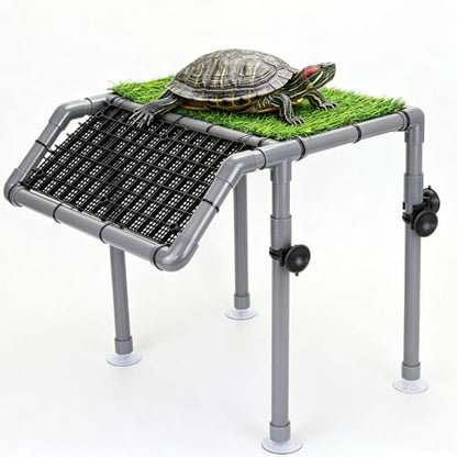 Turtle Basking Platform, Extra Large Turtle Dock with Artificial Grass and Non-Slip Ramp, 13.4" x 10" Resting Area Fits 75/90/120 Gallon Tanks