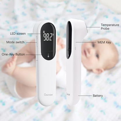 Berrcom Dual Probe Forehead Thermometer - No Touch Digital Thermometer for Adults, Kids, Babies with LED Display, Fever Alarm & Fast Reading - color: black
