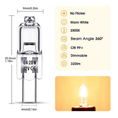 Flaspar G4 Bulb, 10 Pack Halogen Light Bulbs 12V G4 20W Dimmable, 2 Pin G4 Halogen Bulb Replacement for Under Cabinet Puck Light, Chandeliers, 3000Hrs Long Lifetime, CRI100 & 2800K Warm White Lamps - size: 10 Pack 12V 20W G4 Bulb