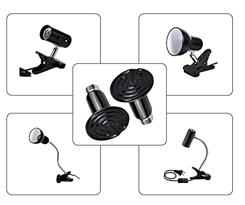 200W Reptile Ceramic Heat Lamp Ceramic Infrared Heat Emitter No Harm No Light Reptile Heat Lamp Bulbs E26 Black Lamp for Pet Brooder Coop Chicken Lizard Turtle Snake Bearded Dragon,2-Pack