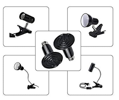 100W Reptile Ceramic Heat Lamp Ceramic Infrared Heat Emitter E26 No Harm No Light Reptile Heat Lamp Bulbs Black Lamp for Pet Brooder Coop Chicken Lizard Turtle Snake Bearded Dragon,2-Pack