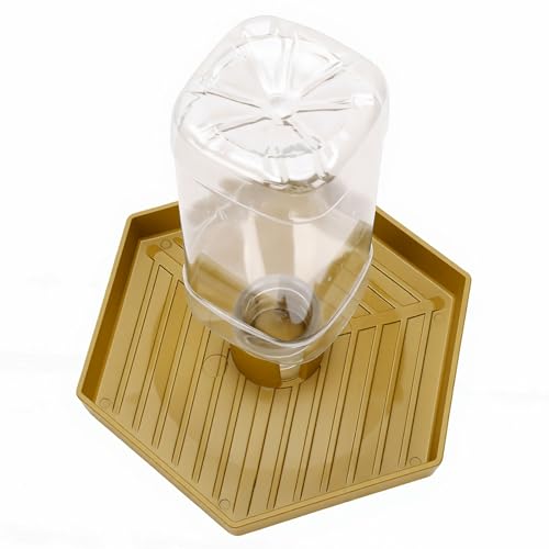 GLOGLOW Reptile Water Dispenser Automatic Gravity Feeder Tank Hex Anti Slip Tray, Low Level No Spill Design for Bearded Dragon Turtle Snake, Self Refilling Terrarium Bowl (Earthy Yellow) - color: Earthy Yellow