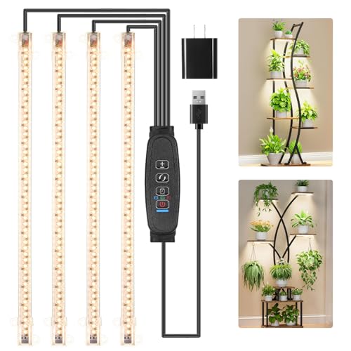 RWNTAO LED Plant Growing Lamp Strips, Full Spectrum 3500K Grow Light for Indoor Plants with 3/9/12H Timer and 10 Dimmable Levels for Green House Hydroponics Succulent, 4 Head 13 Inches - color: Black Cabel, size: 4 Head 1 Pack 3500K