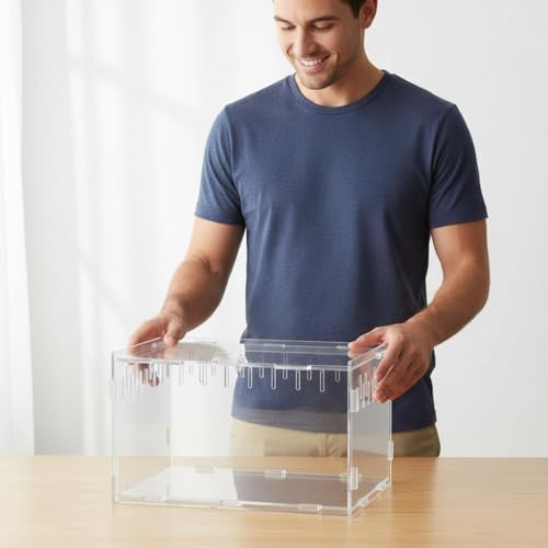 Transparent Reptile Enclosure Through Quality Clear Reptile Habitat Secure Latch Clear Acrylic Terrarium for Arachnid Enthusiasts, 15-15-25 - style: 15-15-25