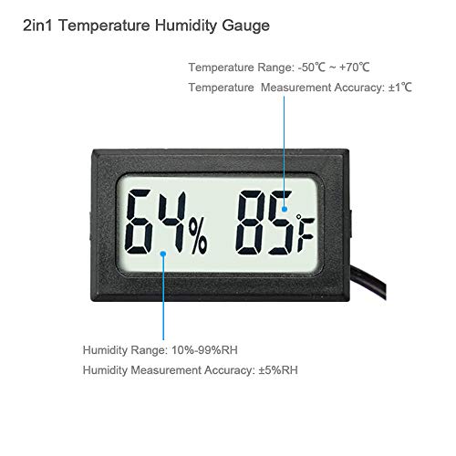 2-Pack Mini Digital Hygrometer Thermometer Gauge with Probe LCD Display Temperature Fahrenheit Humidity Meter for Incubator Reptile Plant Terrarium Sealed Containers Guitar Case