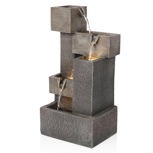 Alpine Corporation ZDQ110 19" Indoor/Outdoor Multi-Tier Water Fountain with LED Lights – Cascading Waterfall Feature for Gardens, Patios, Yards, and Home Décor, Gray - style: 19"H - Gray 5-Tier w/ LEDs