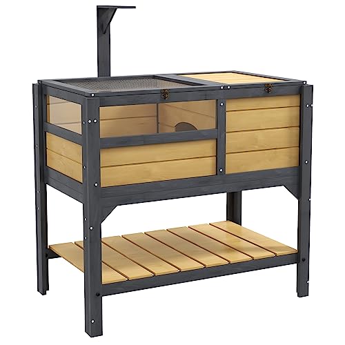 Turtle Habitat Enclosure, Large Wooden Tortoise House for Indoor and Outdoor Use, Reptile Enclosure with Openable Roof & Secure Locking System (Yellow+Storage Shelf)