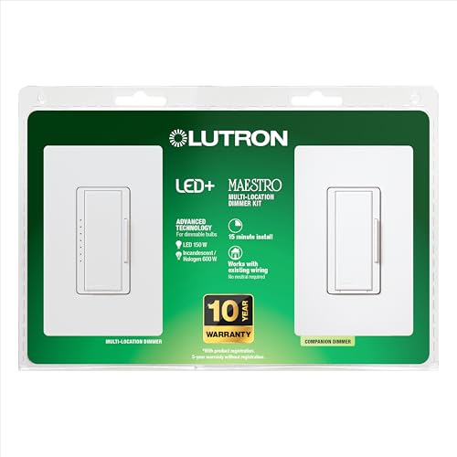Lutron Maestro LED+ Dimmer Switch, 3-way Switch Kit for Dimmable LEDs, 150-Watt, Multi-Location, MACL-153M-RHW-WH, White - color: White, size: 1 Pack, style: 3-Way Kit