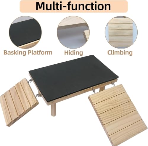 Bearded Dragon Basking Platform with Climbing Ramp,Leopard Gecko Basking Platform with Slate Stone,Reptile Basking Rock Hide Cave Climibng Accessories for Turtle,Snake,Lizard(13.8×7.9×3.9IN) - size: XL - 13.8"D x 7.9"W x 4.7"H