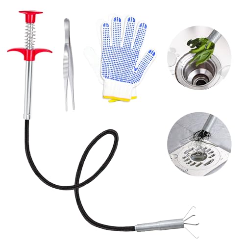 Flexible Grabber Claw (4 Claws), Drain Snake with Tweezers, Bendable Hose Grabber Reacher Tool, Retractable Drain Clog Remover Tool, Pickup Tool for Bath Tub, Toilet, Kitchen Sink & Sewer (35 inches) - color: 35 inches