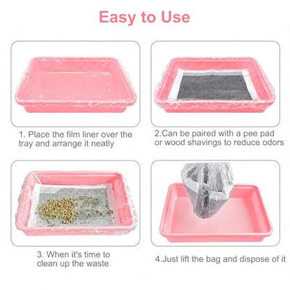 Disposable Small Animal Cage Liners, 50 PCS Rabbit litter box Liners Pet Tray Film Liner Small Animal Litter Pan Bags Pet Toilet film Cover for Bunny Bird Chinchilla Hedgehog Hamster Ferret (24 in) - size: 24 inches