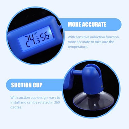 Levemolo Digital Reptile Temperature and Humidity Gauge, 360° Rotatable Mini Hygrometer with Night Light and Large Suction Cup for Leopard Gecko and Bearded Dragon Terrarium
