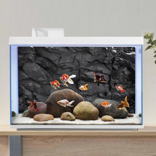 AWERT 36x20 inches Stone Aquarium Background Black Rock Fish Tank Background Rocky Terrarium Background Vinyl - size: 36x20in/90x50cm