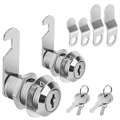 Cabinet Cam Lock Keyed Alike, 1-1/8'' (Length) Cylinder Fits on 7/8'' Max Panel Thickness, Secure File Drawer Mailbox RV Storage Replacement Set, Chrome-Finish Zinc Alloy (1-1/8 Inch 2Pcs) - size: 1-1/8 Inch 2Pcs