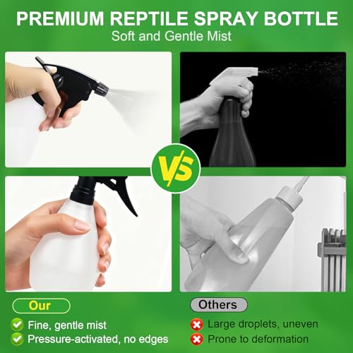 DukroukReptile Spray Bottle Adjustable Nozzle,500ml(17oz) | Reptile Mister Bottle,No Clog No Leak,Easy to Grip with Adjustable Nozzle