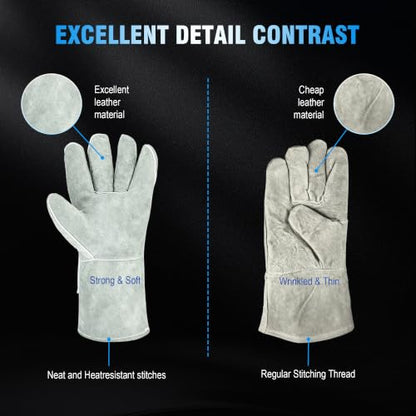 Long Welding Gloves 23.6 Inches 932℉,Heat/Fire Resistant Leather For Mig, Tig, Stick, Forge, BBQ, Grill, Fireplace - color: 14in White