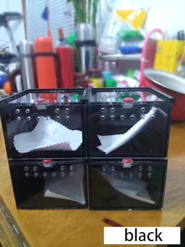 Black Acrylic Spider Feeding Box, Small Insect Breeding Enclosure, Semi-Concealed Cage with Sliding Web Lid, Hand-Held Observation Terrarium for Small Reptiles, Jumping Spiders Enclosure and Scorpions