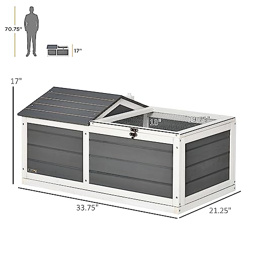 34" Wooden Tortoise Habitat, Tortoise Enclosure with Hide Shelter and Run, Openable Top, Tray, Indoor/Outdoor Use, Gray