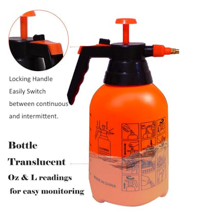 1/2 Gallon Handheld Pump Sprayer, 2 Pack Garden Pressure Sprayer with Adjustable Brass Nozzle, Multi-Purpose 75 Oz Water Spray Bottle Ideal for Watering, Fertilizing, Cleaning (Orange-2L) - color: Orange-2L