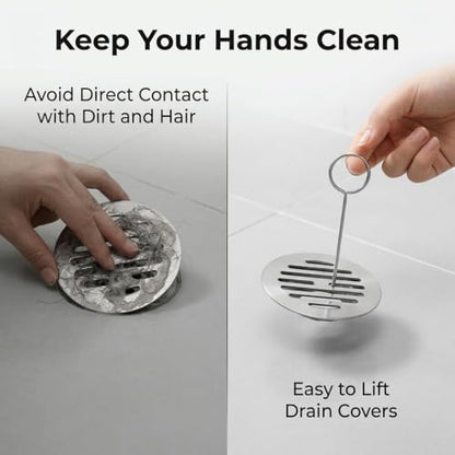 10 Pcs Drain Key Lifting Hooks, 304 Stainless Steel Shower and Floor Drain Grate Puller, Easy to Use Drain Removal Tool for Hair, Debris Cleaning, Anti-Rust, Durable Bathroom Accessory