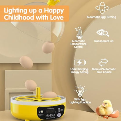 Tissting 4 Eggs Mini Incubator with Transparent Lid,7W Automatic Temperature Humidity Control,Household Small Poultry Hatching Machine,for Chickens Ducks Pigeons (Auto Turning) - color: 4 Eggs Auto Turning