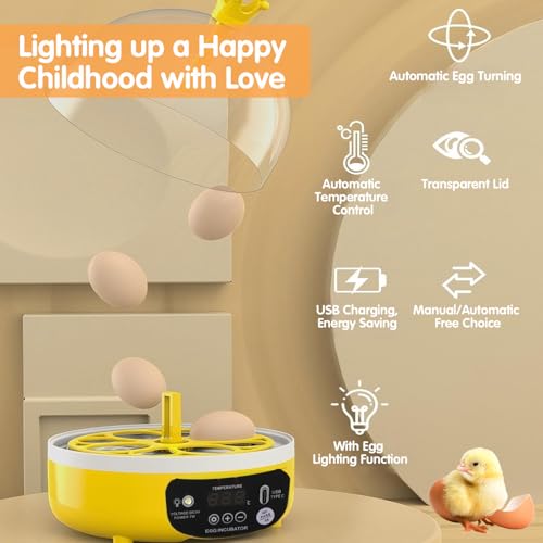 Tissting 4 Eggs Mini Incubator with Transparent Lid,7W Automatic Temperature Humidity Control,Household Small Poultry Hatching Machine,for Chickens Ducks Pigeons (Manual Turning) - color: 4 Eggs Manual Turning
