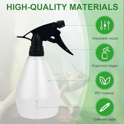 DukroukReptile Spray Bottle Adjustable Nozzle,500ml(17oz) | Reptile Mister Bottle,No Clog No Leak,Easy to Grip with Adjustable Nozzle
