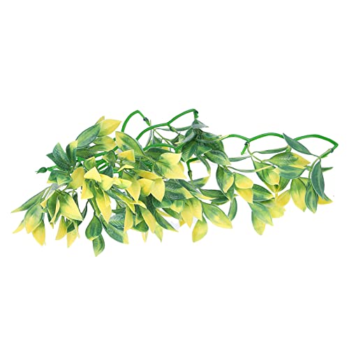 BORDSTRACT Artificial Reptile Plant, Lifelike Plastic Hanging Leaves Decoration with Suction Cup for Terrarium Fish and Reptile Habitats (T-153E2) - size: T-153E2