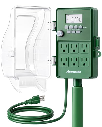 DEWENWILS Outdoor Digital Power Stake Timer, 1800W/15A with 6 Grounded Outlets, 6FT 14/3C Extension Cord, Waterproof Heavy Duty Outlet for Lights, Yard, Garden, ETL Listed - color: Blue-Digital Timer