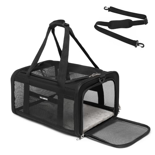Airline Approved Pet Carrier for Cats and Small Dogs up to 15 lbs, Breathable Mesh and Collapsible Design, Portable Travel Bag for Bearded Dragon, Puppies Animal Hangbag, Rabbit Cage (Black, Small) - color: black, size: 16.9"L x 12.2"W x 9.5"H