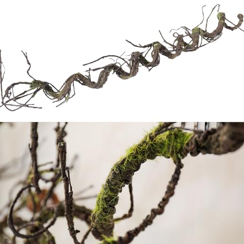 71"Faux Bendable Tree Branches Moss Grapevines Twig Garland Halloween Decor | Twisting Artificial Greenery Woody Plants Stems Trunk for Arch Fireplace Wall Hanging Garden Jungle Theme Reptile Decoration