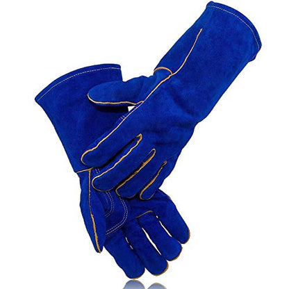 Animal Handling Leather Gloves Kevlar Gauntlet for Saftey Against Cats, Birds, Snakes (16 inches - (Pack of 1 Pair) - color: Blue-yellow