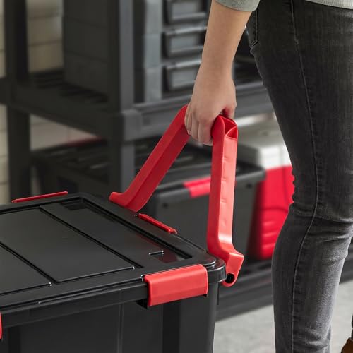 IRIS USA 3-Pack WeatherPro Gasket Box, 106 Quart Weather Resistant Storage Bins with Latching Lids, Heavy Duty Organizing Containers for Closet, Bathroom, and Office - Black/Red - size: 106 Qt. - 3 Pack