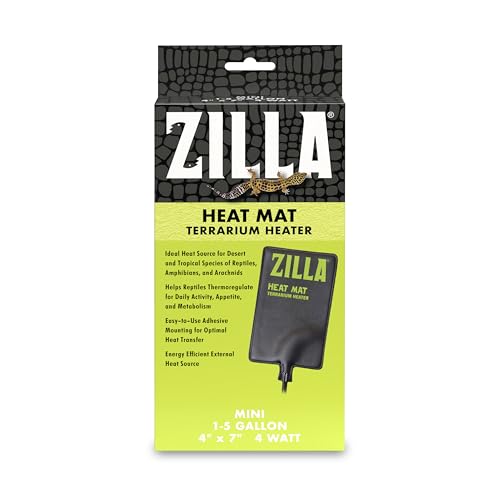 Zilla Heat Mat, Terrarium Heater for Reptiles, Snakes (Ball Pythons, Corn Snakes), Leopard Geckos, Tortoises, Amphibians and Arachnids, Mini, Fits 1-5 Gallon, 4 Watt - size: Mini , 4" x 7"