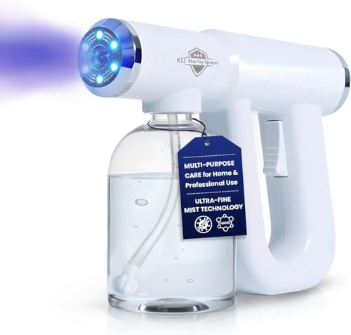 Professional Disinfectant Nano Spray Gun, Ultra Fine Atomizer Sprayer,White | Continuous Spray Bottle with Blue Light, Easy to Use Lightweight and Rechargeable Sanitizer Gun, Multipurpose Fogger Machine - color: White
