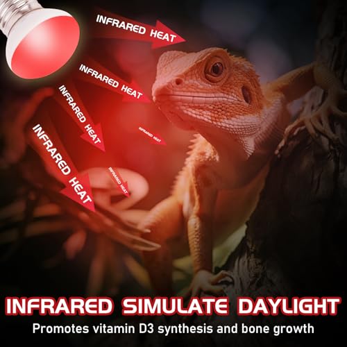 Infrared Reptile Heat Lamp, UVA Red Heat Light Bulb 40W, 2 Pack Reptile Heat Bulb, Infrared Basking Spot Light for Snake, Leopard Gecko, Turtle, Lizard - color: Red(40*2)