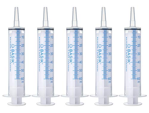 BASIK 60ml Enteral Feeding Syringe Cath Tip 60cc Silicone O-ring Tube Feeding With Caps Craft and Garden Syringe Pet Feeding 5/pack